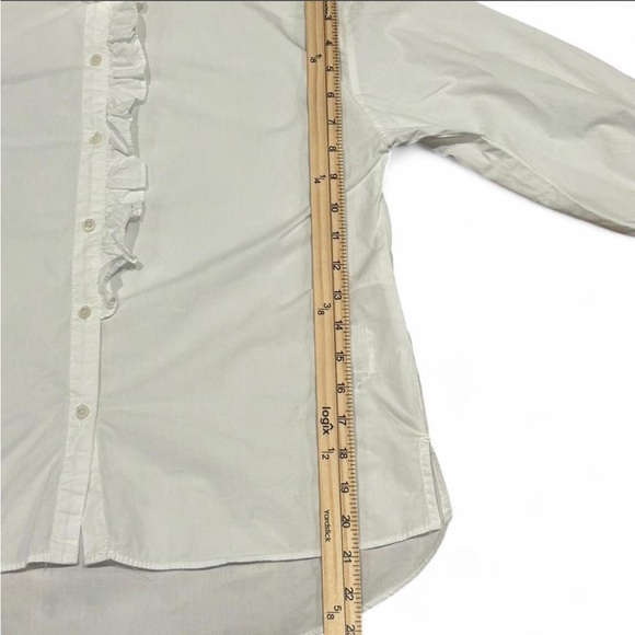 ZARA Poplin Ruffle 3/4 Long Sleeve Button Up Blouse | White | Size 10 - Picture 7 of 8